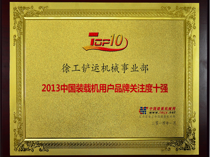 2013中國(guó)裝載機(jī)用戶品牌關(guān)注度十強(qiáng)